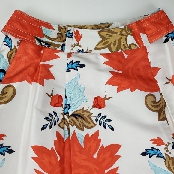 Talbots Silk Orange Wht Floral Boho Belted Skirt Size 4 - Picture 3 of 13